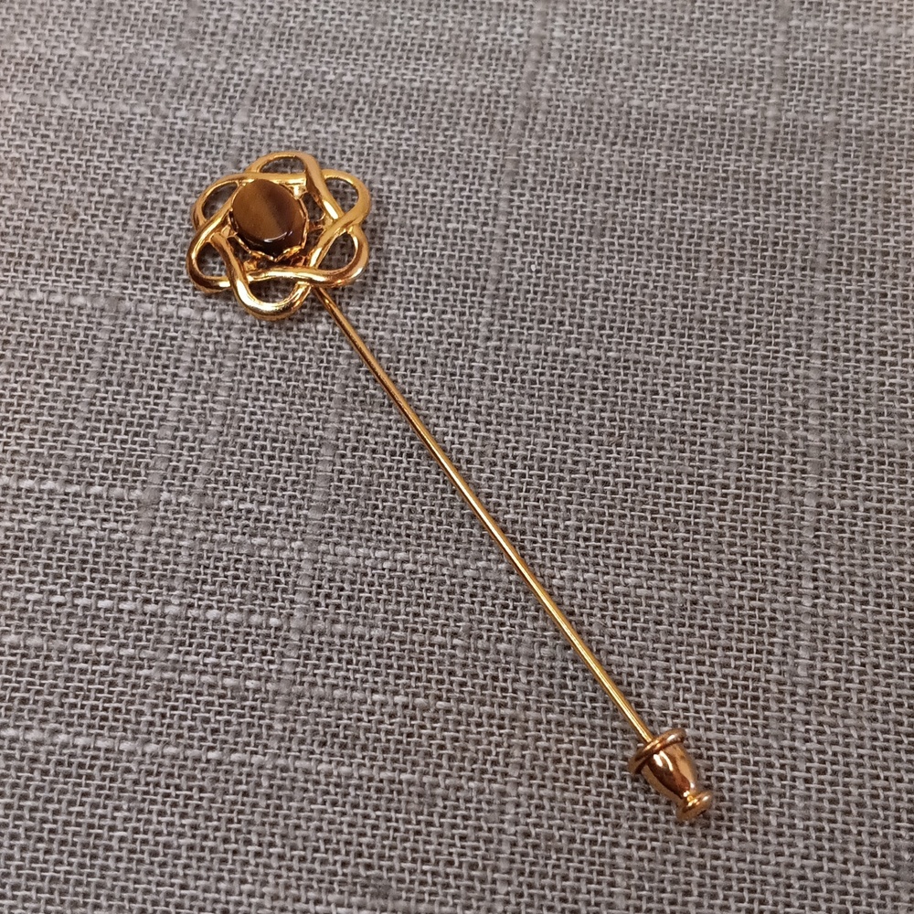 Monet Tiger's Eye Gold tone Stick Pin Vintage